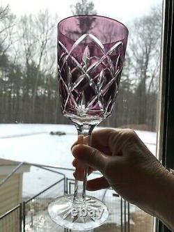 Set 4 Ajka Purple Cut Crystal Arabella Amethyst WATER GOBLET ice tea WINE glass