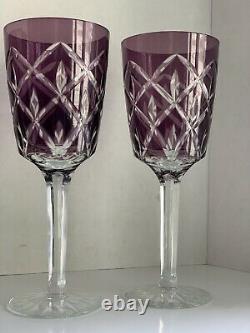 Set 4 Ajka Purple Cut Crystal Arabella Amethyst WATER GOBLET ice tea WINE glass