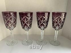 Set 4 Ajka Purple Cut Crystal Arabella Amethyst WATER GOBLET ice tea WINE glass