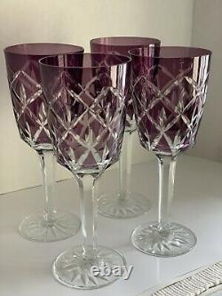 Set 4 Ajka Purple Cut Crystal Arabella Amethyst WATER GOBLET ice tea WINE glass