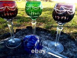 Set 4 Bohemian Cut to Clear Crystal Multicolor Wine Glasses