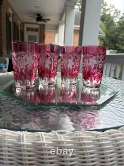 Set 4 NACHTMANN TRAUBE Cranberry CUT TO CLEAR HIGHBALLS GermanyBlown Glass