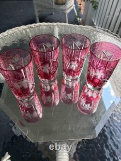 Set 4 NACHTMANN TRAUBE Cranberry CUT TO CLEAR HIGHBALLS GermanyBlown Glass