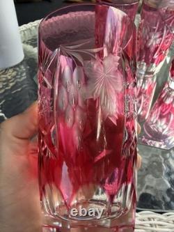 Set 4 NACHTMANN TRAUBE Cranberry CUT TO CLEAR HIGHBALLS GermanyBlown Glass