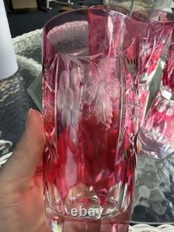 Set 4 NACHTMANN TRAUBE Cranberry CUT TO CLEAR HIGHBALLS GermanyBlown Glass
