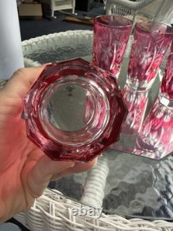Set 4 NACHTMANN TRAUBE Cranberry CUT TO CLEAR HIGHBALLS GermanyBlown Glass
