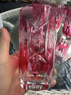 Set 4 NACHTMANN TRAUBE Cranberry CUT TO CLEAR HIGHBALLS GermanyBlown Glass