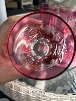 Set 4 NACHTMANN TRAUBE Cranberry CUT TO CLEAR HIGHBALLS GermanyBlown Glass