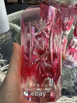 Set 4 NACHTMANN TRAUBE Cranberry CUT TO CLEAR HIGHBALLS GermanyBlown Glass