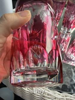 Set 4 NACHTMANN TRAUBE Cranberry CUT TO CLEAR HIGHBALLS GermanyBlown Glass