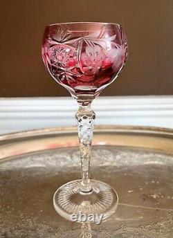 Set 4 Nachtmann Traube 6 7/8 Cranberry Glass Cut Crystal Hock Wine Goblets /12a