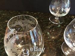 Set 4 Rowland Ward Big Game Safari Queen Lace Cut Crystal Cordial Glasses