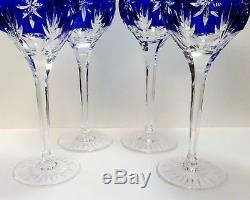 Set 4 Star Of Midnight Cobalt Blue Cased Cut To Clear Crystal Wine Glass Hocks