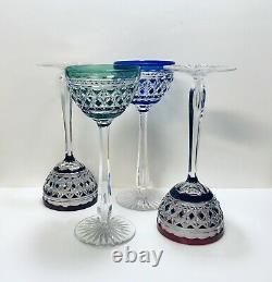 Set 4 Val St. Lambert Red Green Blue Burgundy Cut To Clear Crystal Wine Glasses