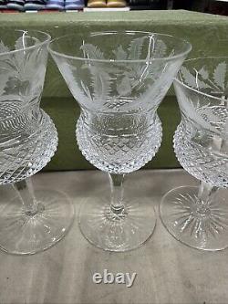 Set 5 Edinburgh Scotland Thistle Pattern Cut Crystal Glasses 6.5 4-7/8 4-1/2