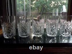 Set (5) Flat Tumblers 10 oz Glasses, 4-5/8 Cut Crystal signed Waterford CLARE