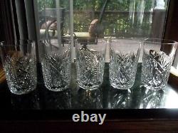 Set (5) Flat Tumblers 10 oz Glasses, 4-5/8 Cut Crystal signed Waterford CLARE