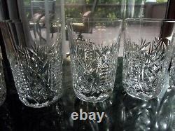 Set (5) Flat Tumblers 10 oz Glasses, 4-5/8 Cut Crystal signed Waterford CLARE