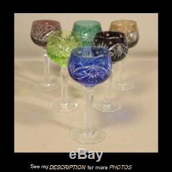 Set 6 Bohemian Czech Crystal Cut Color to Clear Cordial Liquor Glasses