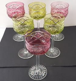 Set 6 Wine Glasses Crystal Glas Flashed Glass Hand Cut Val St. Lambert N457
