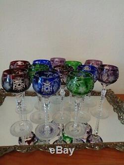Set Of 12 Ajka Marsala Cut To Clear Crystal Wine Goblet Glasses 8 1/4