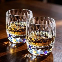 Set Of 2 Crystal Glass Whiskey Glass Old Fashioned Glass Cut Clear Diamonds 8oz