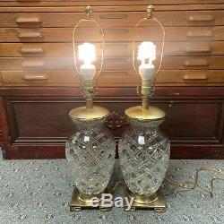 Set Of 2 Vintage Frederick Cooper Cut Glass Crystal And Brass Lamp