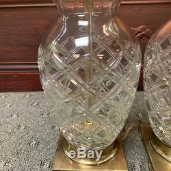 Set Of 2 Vintage Frederick Cooper Cut Glass Crystal And Brass Lamp