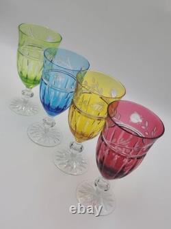 Set Of 4 AJKA Crystal Cut to Clear Iced Tea Water Goblets Glasses Proinnseas