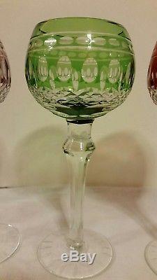 Set Of 4 BOHEMIAN MULTICOLOR CUT TO CLEAR WINE GLASSES CRYSTAL