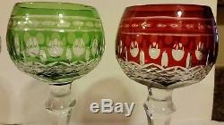 Set Of 4 BOHEMIAN MULTICOLOR CUT TO CLEAR WINE GLASSES CRYSTAL