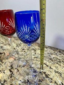 Set Of 4 Czech Bohemia Cut Crystal Glass Glasses Goblets Multi Color