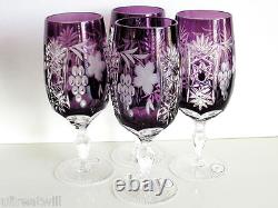 Set Of 4 Marsala Amethyst Cased Cut To Clear Crystal Iced Beverage Store Closing