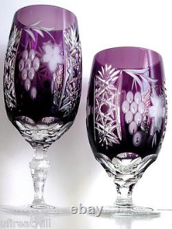 Set Of 4 Marsala Amethyst Cased Cut To Clear Crystal Iced Beverage Store Closing