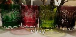 Set Of 4 Nachtmann/ajka Traube Cut To Clear Crystal Multicolor Dof Glasses -mint