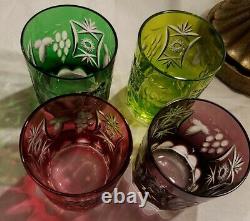 Set Of 4 Nachtmann/ajka Traube Cut To Clear Crystal Multicolor Dof Glasses -mint