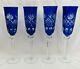 Set Of 4 Vintage Bohemian Cobalt Blue Cut To Clear Pineapple Champagne Flutes