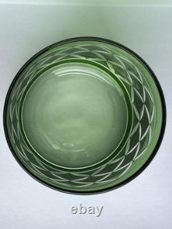 Set Of 6Crystal Emerald Green Cut to Clear VTG Whiskey Bohemian-Style Glasses