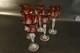 Set Of 6 Bohemian Ruby Wine Glass Crystal Cut To Clear