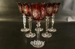 Set Of 6 Bohemian Ruby Wine Glass Crystal Cut To Clear