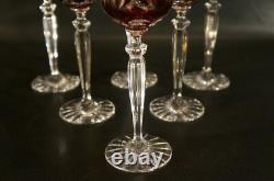 Set Of 6 Bohemian Ruby Wine Glass Crystal Cut To Clear