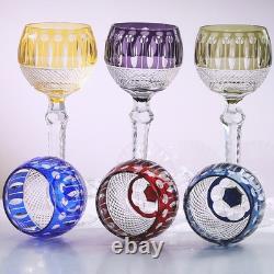 Set Of 6 Colors Wedding Water Wine Goblet Hand Cut Crystal Glasses Stemware