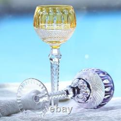 Set Of 6 Colors Wedding Water Wine Goblet Hand Cut Crystal Glasses Stemware