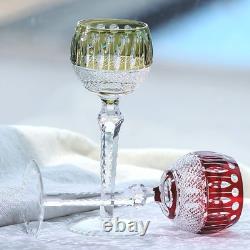 Set Of 6 Colors Wedding Water Wine Goblet Hand Cut Crystal Glasses Stemware