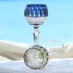 Set Of 6 Colors Wedding Water Wine Goblet Hand Cut Crystal Glasses Stemware