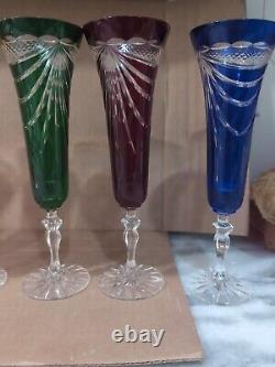 Set Of 6 Multi Color Cut Crystal Champagne Glasses