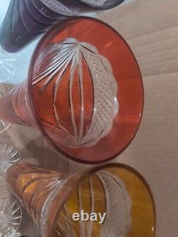 Set Of 6 Multi Color Cut Crystal Champagne Glasses