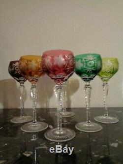 Set Of 6 Nachtmann Traube Case Cut To Clear Crystal Wine Goblet Glasses 8 1/4