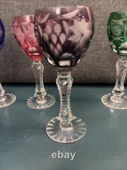 Set Of 6 Nachtmann Traube Cut to Clear Crystal Cordial Glasses Multicolor 5.25
