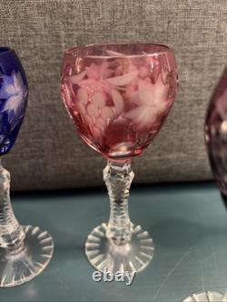 Set Of 6 Nachtmann Traube Cut to Clear Crystal Cordial Glasses Multicolor 5.25